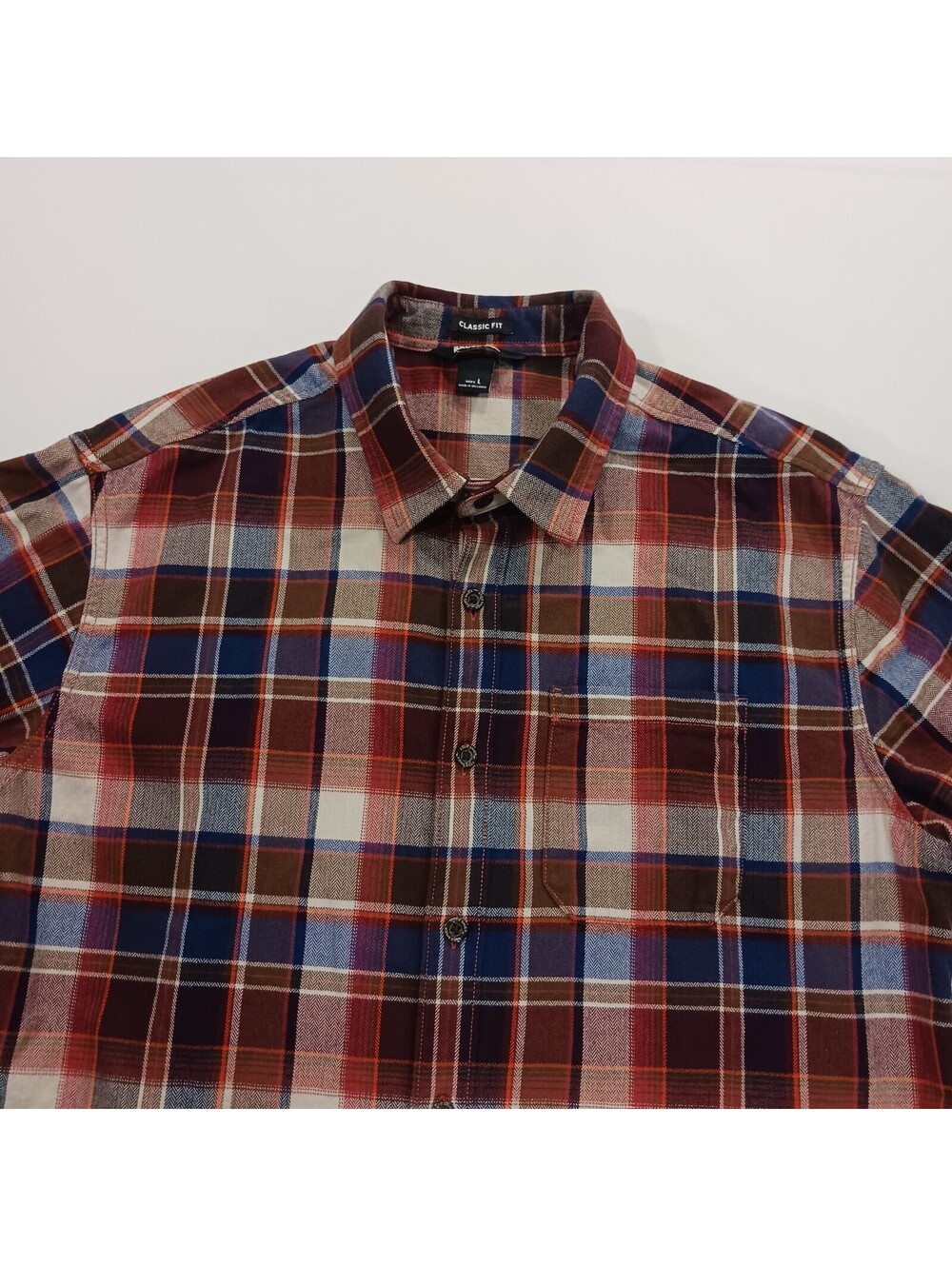 Eddie Bauer Classic Fit Men's Red/Blue Flannel Plaid Button-Up Shirt Size Large - Picture 13 of 16